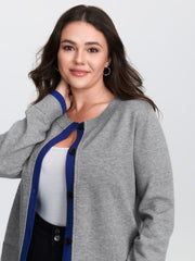 2-in-1 Color Contrast Ribbed Hem Knit Cardigan