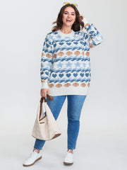 Ocean Pattern Jacquard Ribbed Hem Pullover