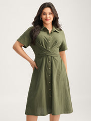 Cotton Back-Tie Overlap Shirt Dress