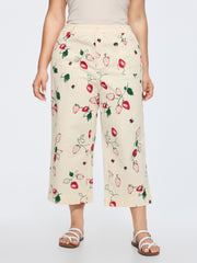 Cotton Strawberry Print Straight-Leg Pants