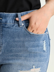 Stretchy Tummy-Control Mesh Denim Shorts