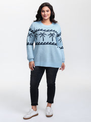 Coconut Tree Pattern Jacquard Pullover