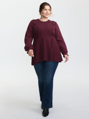 Textured Ruffled Lantern Sleeve Pullover
