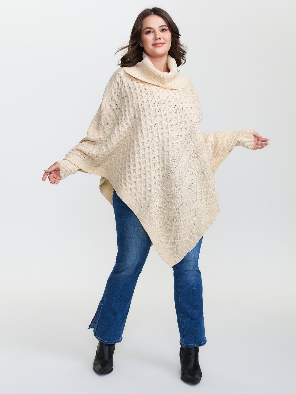 Turtleneck Cableknit Batwing Sleeve Pullover