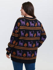 Cat Halloween Print Cozy Pullover