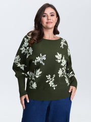 Floral Pattern Jacquard Dolman Sleeve Pullover