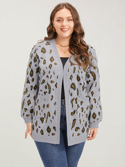 Leopard Super Soft Knit Pocket Jacquard Open Front Cardigan