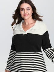 Supersoft Polo Collar Striped Colorblock Pullover