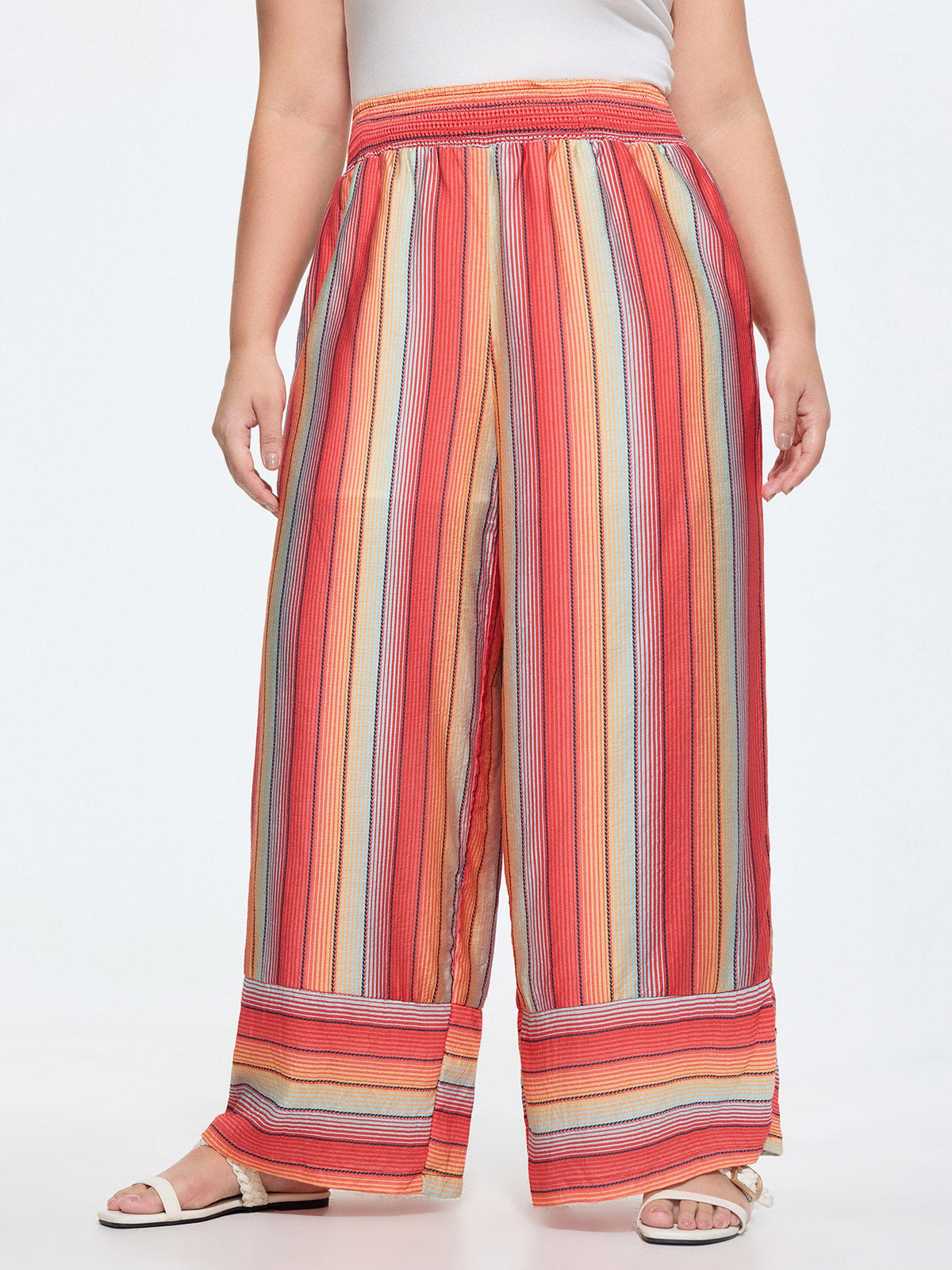 Shirred Waist Striped Print Pants