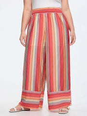 Shirred Waist Striped Print Pants