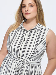 Striped Print Sleeveless Shirt Midi Dress