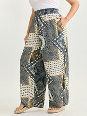 Supersoft Geometric Print Shirred Waist Pants