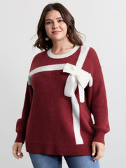 3D Bowtie Color Contrast Pullover