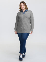 Supersoft Color Contrast Collar Textured Pullover