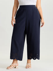Cut-Out Embroidered Hem Plain Pants