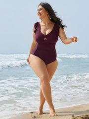 Ruched Tummy-Control Flutter Sleeve One-Piece Swimsuit