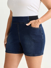 Wide Elastic Waistband Denim Shorts