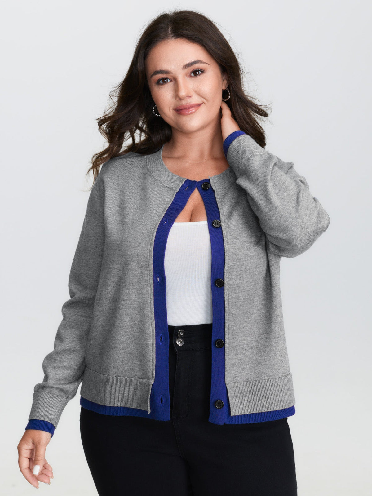 2-in-1 Color Contrast Ribbed Hem Knit Cardigan