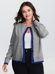 2-in-1 Color Contrast Ribbed Hem Knit Cardigan