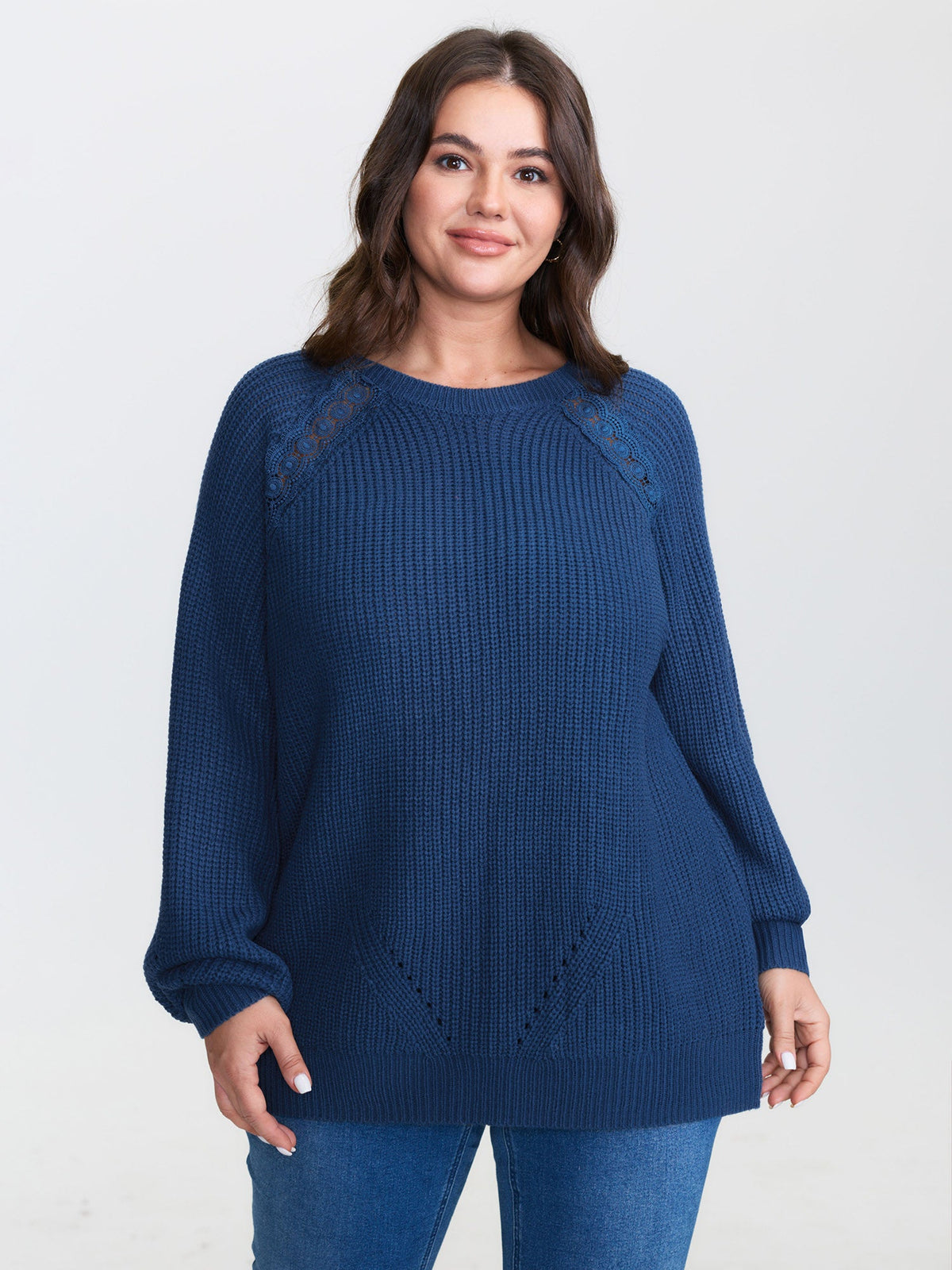 Textured Lace Cut-Out Shoulder Pullover