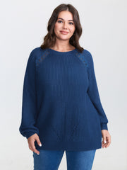 Textured Lace Cut-Out Shoulder Pullover