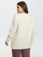 3D Puppy Embroidered Stretchy Drop Shoulder Pullover