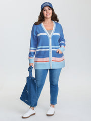 Colorblock Super Stretchy Pockets Knit Cardigan