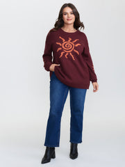 Sun Motif Round Neck Pullover