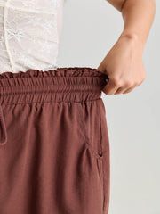 Cotton Lace Hem Drawstring Shorts