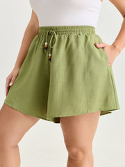 Linen Blend Elastic Waist Wide-Leg Shorts
