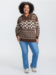 Geometric Pattern Jacquard Drawstring Hoodie