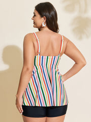Colorful Striped Print Long Swim Top