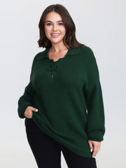 Textured Cross Neck-Tie Ribbed Hem Pullover