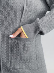 Textured Contrast Hooded Zipper Knit Cardigan