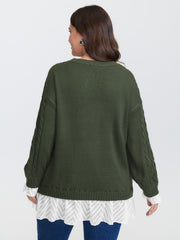 Twisted Stitch Woven Spliced Pullover
