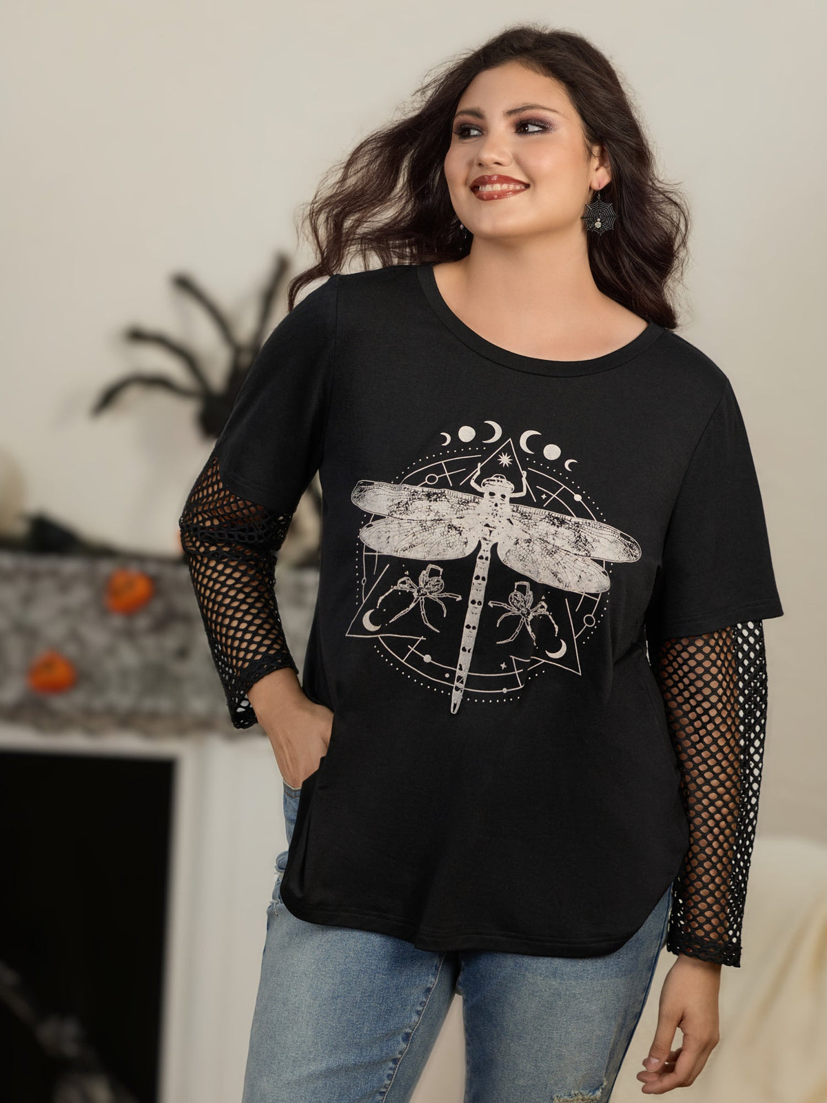 Supersoft 2 In 1 Dragonfly Graphic Mesh Sleeve T‑Shirt