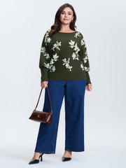 Floral Pattern Jacquard Dolman Sleeve Pullover