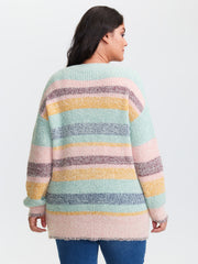 Textured Colorful Stripe Drop Shoulder Pullover