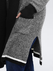 Color Contrast Trim Textured Pocket Knit Cardigan