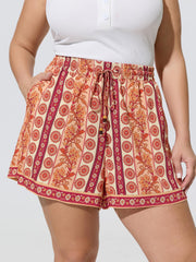 Floral Striped Print Drawstring Shorts