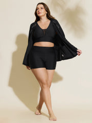 Zipper-Front Fitted Swim Top