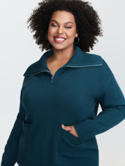 Stretchy Half-Zipper Pockets Collared Pullover