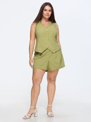 V Neck Buttons Fitted Waist Blazer Vest