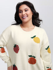 Supersoft Stretchy Fruit Pattern Ribbed Hem Pullover