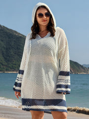 Striped Cut-Out Hooded Swim Cover-Up