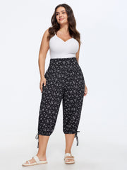 Ditsy Floral Print Drawstring Hem Jogger Pants