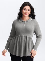 Polo Collar Cinched-Waist Flared Pullover