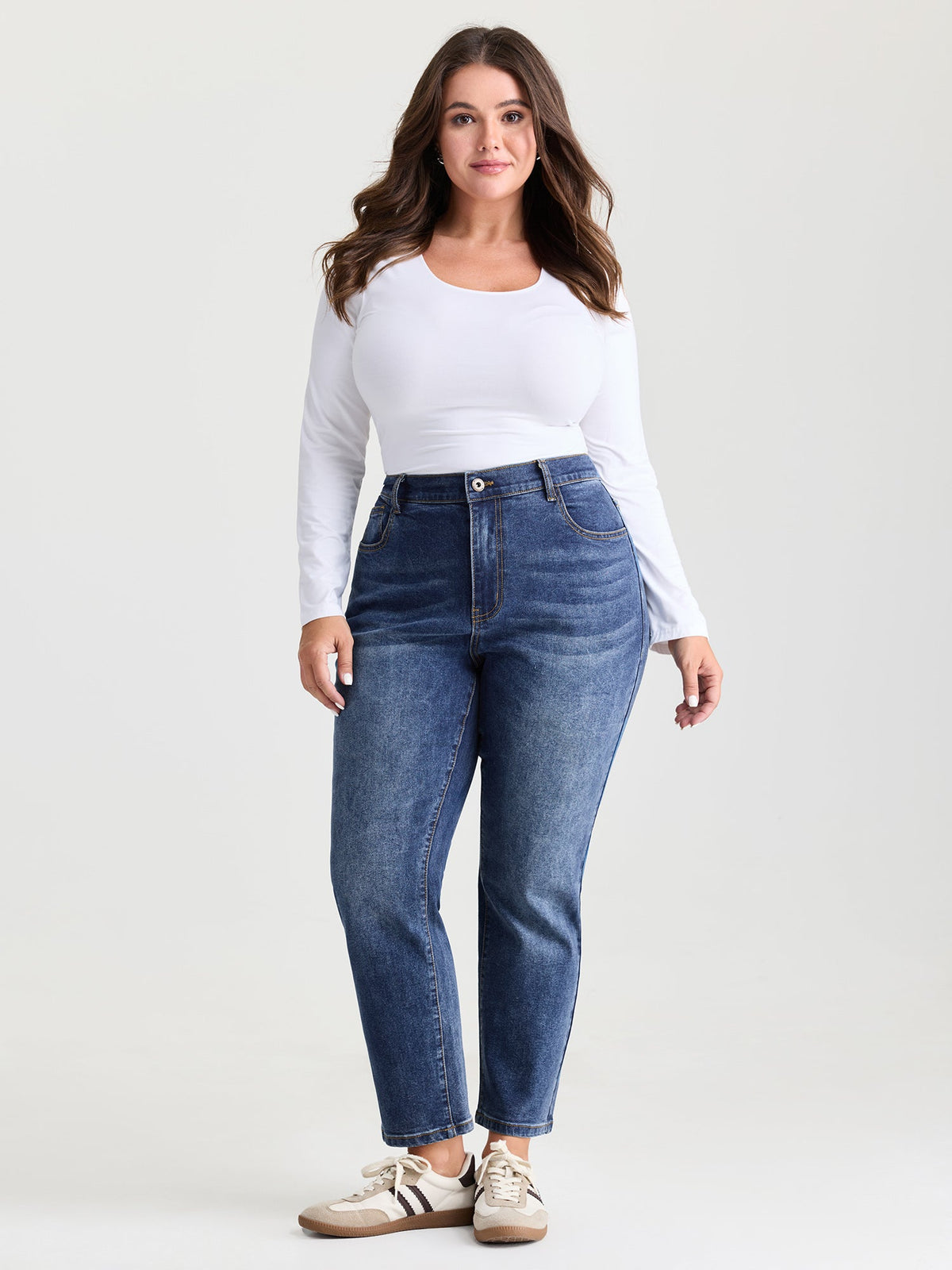 Vintage Wash High Rise Straight-Leg Jeans
