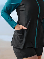 Color Contrast Zipper Pockets Swim Top