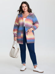 Textured Color Contrast Pocket Hooded Knit Cardigan